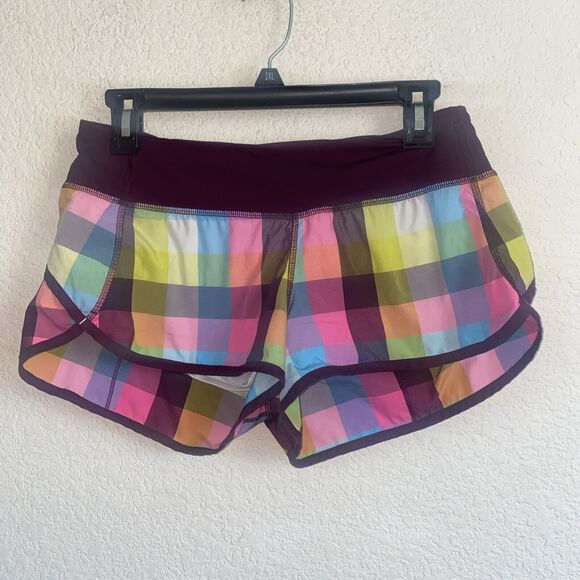 Lululemon Groovy speed Run Shortie Short Plum Plaid Sea Check Angel Wing Pocket - Picture 1 of 11
